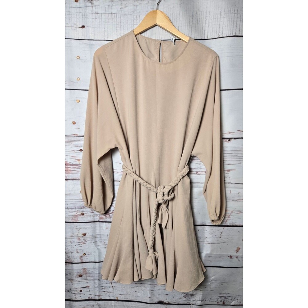 Gianni Bini Riley Swing Dress Size Medium Beige Belted Braided Rope Waist Flowy